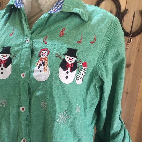 Christmas Long Sleeve Snowman Shirt Santa - Picture 3 of 7